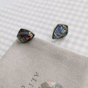 Alicia Bonnie Gunmetal Black Light Gray Dichroic Glass Miley Drop Earrings NEW